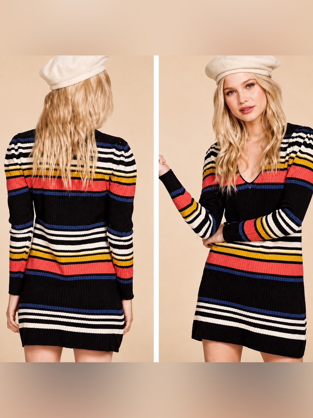 Free People Striped Knit Mini Sweater Dress Small Retro Boho